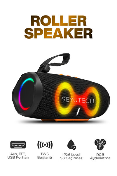 SEYUTECH Bluetooth Hoparlör RGB Işıklı Tft Aux Usb Girişli Ses Bombası Taşına...