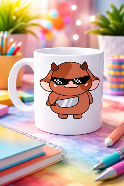 ELİZ BERRA MODA Porcelain Mug with Cool Cow Figure Model 95 – Fun Design Spec...