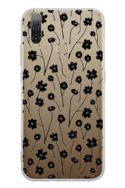 FLAMENKO حافظة هاتف شفافة بنمط زهرة سوداء متوافقة مع جهاز General Mobile GM 10