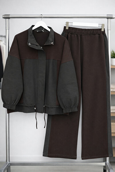 Kirazgym High Collar Zippered Oversize Jacket &amp;   Wide Leg Pants Sports T...