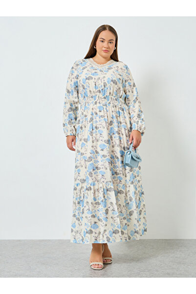 Styli Plus Size Floral Long Sleeves A-Line Maxi Dress