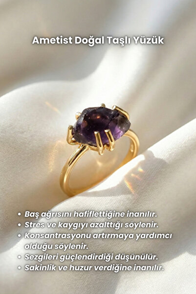 Elifsu Jewelry خاتم من الحجر الطبيعي قابل للتعديل بلون ذهبي