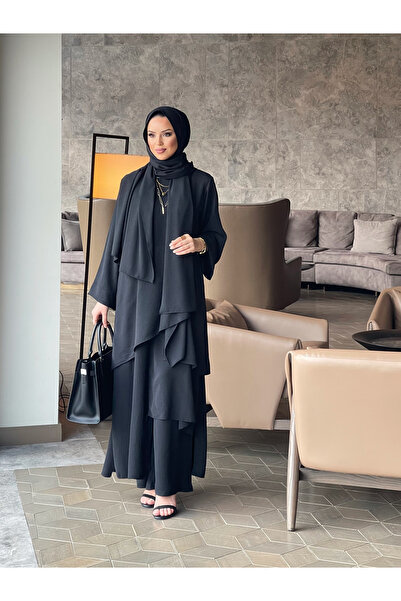 Mürdüm butik Asymmetrical Cut Piece Asel Suit-Black