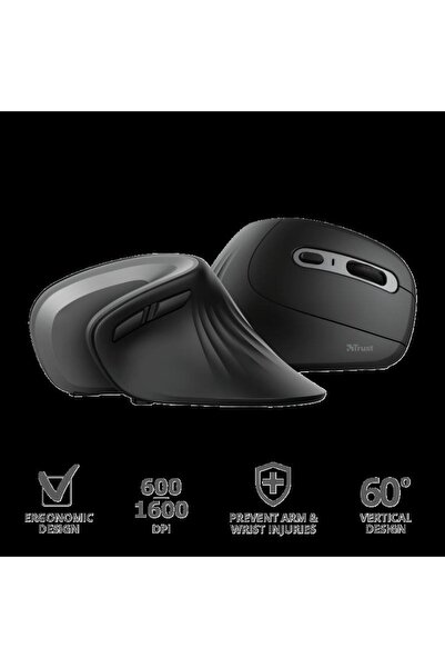 Trust Mouse optic wireless ergonomic Verro, 1600 DPI, Negru