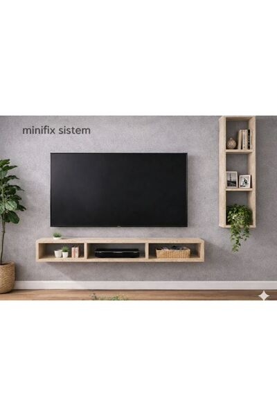 ADIM EBATLAMA Dekoratif Duvar Rafı - Tv Ünitesi 2 Parçalı Traverten 130x90