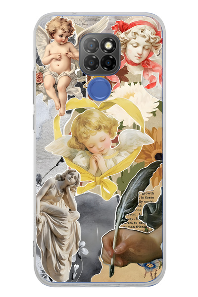 FLAMENKO حافظة هاتف شفافة بنمط كولاج الملائكة والتماثيل المتوافقة مع جهاز Gen...