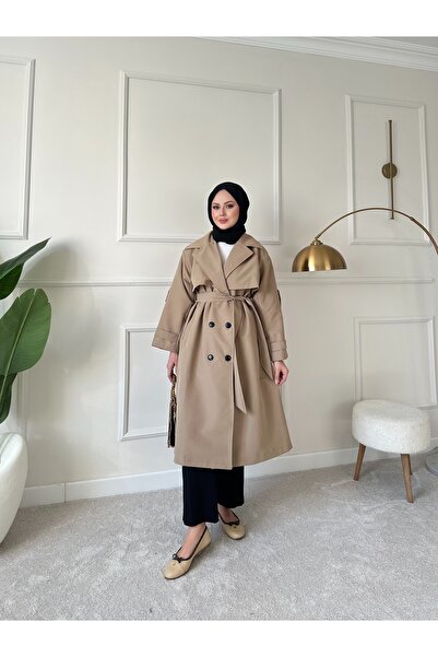 ensade Lined Oversize Patterned Epaulet Detail Buttoned Design Trench Coat