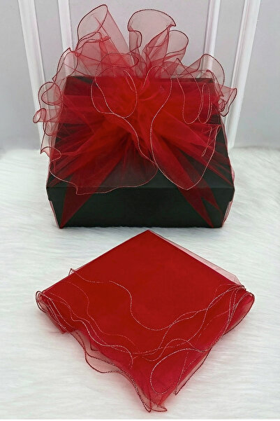 ZEYMERADE حقيبة زينة حمراء من التول بحواف فضية للعروس والعريس، هدية للوعد وال...