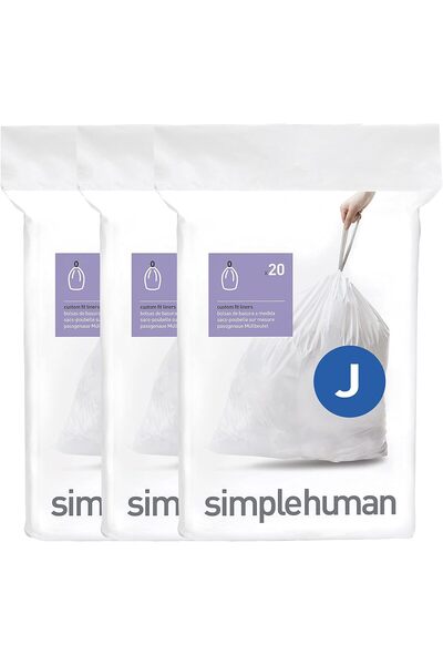 Simplehuman CW0259 code J Custom Fit Bin Liner Bulk Pack, White Plastic (3 Pa...