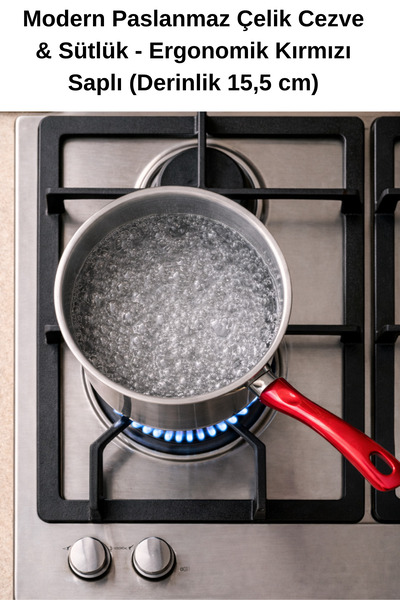 MODA Ergonomic Red Handle Modern Stainless Steel Coffee Pot Milk Jug 16 cm