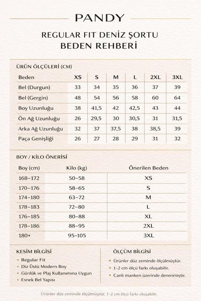 pandy Renkli Cep Fermuarlı Astarlı Deniz Şortu