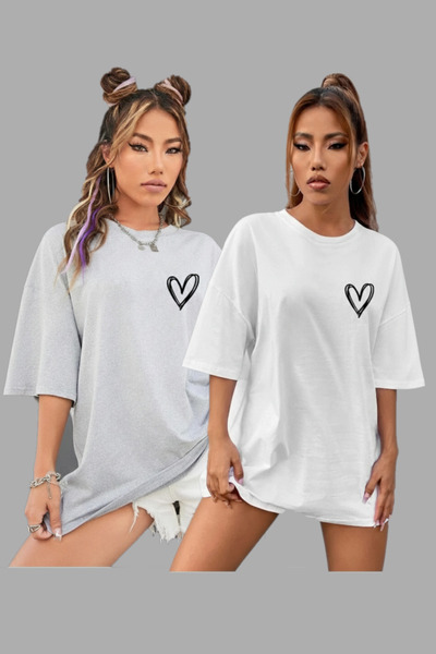 DAXİS Sportwear Company Pachet de 2 tricouri oversize pentru femei, cu imprim...