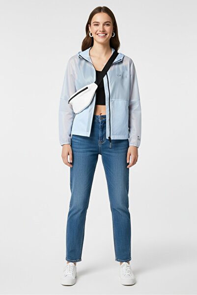 Lacoste Women Embroidered Logo Wind Breaker Jacket, Light Blue