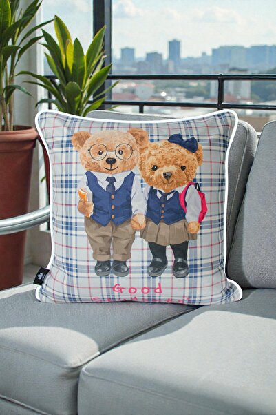 LUX VIE غطاء وسادة 45x45 سم بنمط دمية دب - قماش بيبي فيس أبيض مع سحاب خفي