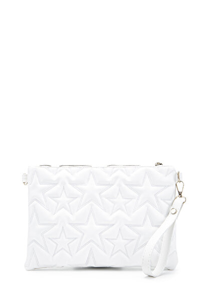 minebag Star Stitched Clutch Star Faux Leather Women's Bag White