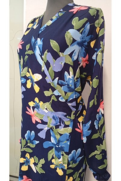 ShopxElbise Mavi Renk Çiçek Desenli Kadın Uzun Namaz Elbisesi