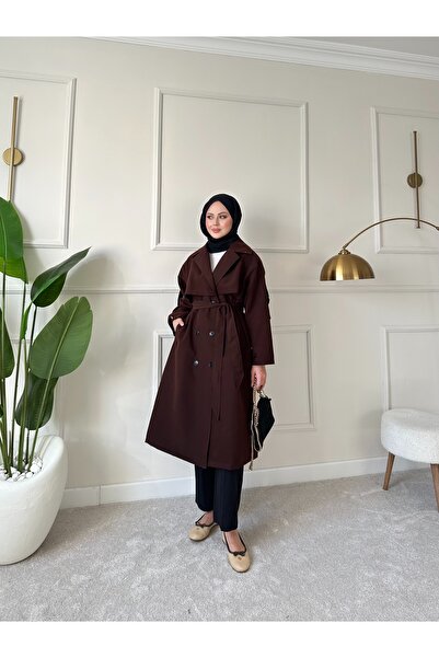 ensade Lined Oversize Patterned Epaulet Detail Buttoned Design Trench Coat