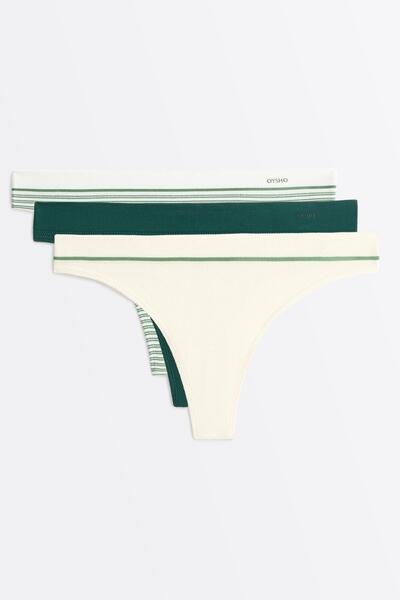 Oysho 3'lü poliamid karışımlı pike tanga külot