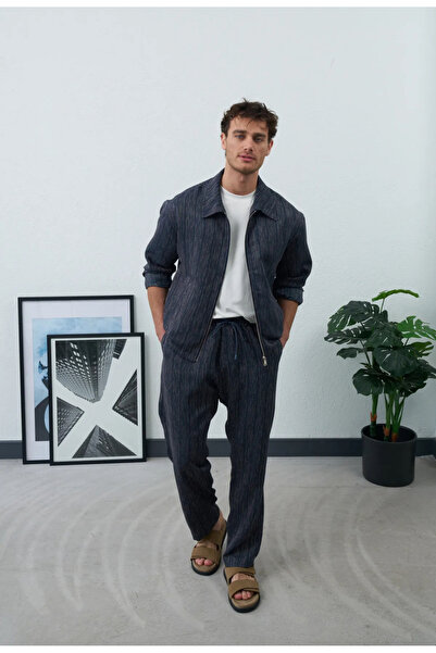 Lemur Men's striped zipper jacket - tie-front pants (top-bottom set)