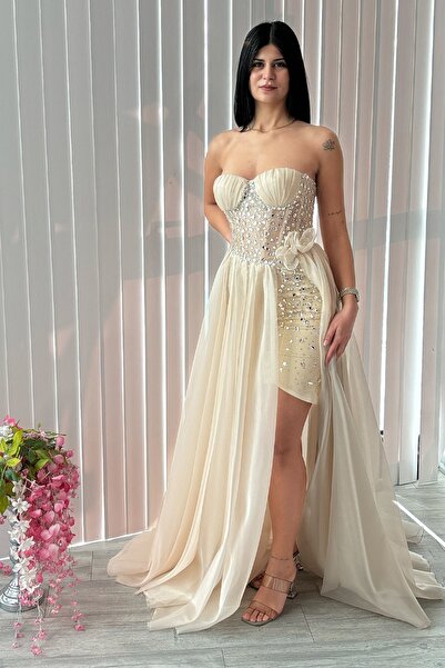 Always Dress Kuyruklu Taş İşlemeli Abiye Elbise