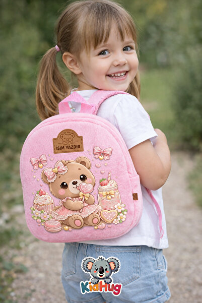 KidHug [İSİM YAZDIR] İsimli Baskılı Pembe Kız Çocuk Çanta Çocuk Sırt Çantası ...