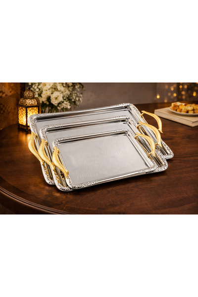 Dania 🌟 Luxury Metal Serving Tray Set | Elegant design in three sizes for so...