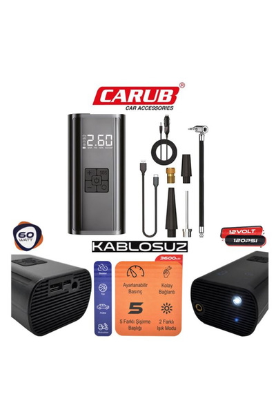 PİNUKS HAVA KOMPRESÖRÜ ÇAKMAKLIK ŞARZLI + POWERBANK USB+TYPC 60W OTO AKSESUAR...
