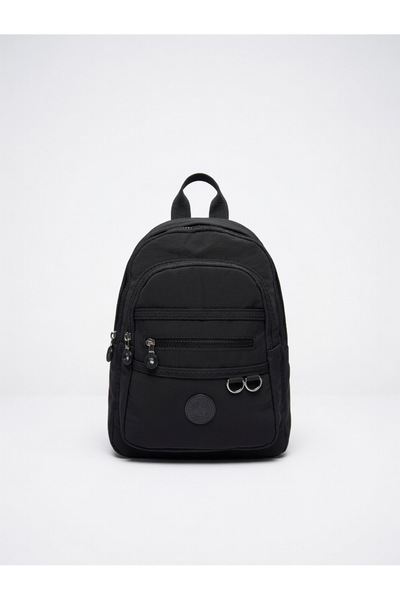Çantacımstore Women's Multi-Compartment Crinkle Backpack Waterproof Black