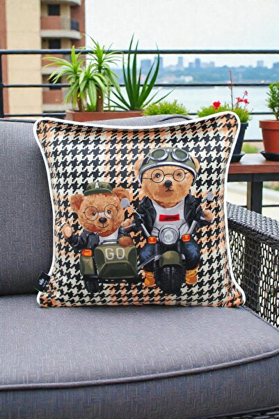 LUX VIE غطاء وسادة 45x45 سم بنمط دمية دب - قماش بيبي فيس أبيض مع سحاب خفي