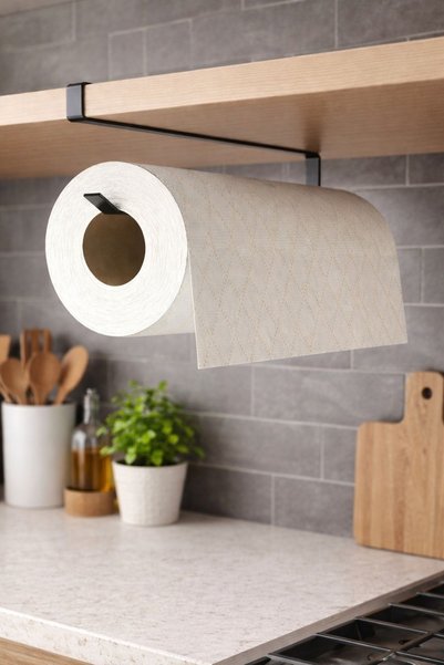 VİE HOUSE Black Towel Holder Napkin Holder Paper Roll Towel Rack Bathroom Kitchen Organizer Paper Towel Holder