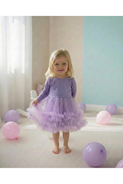 penu baby kids Rochie pentru fetițe din jerseu lila cu volane la tiv