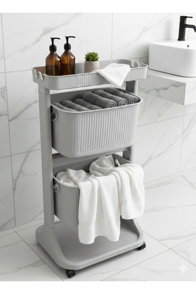 LeesHome Krem Tekerlekli Banyo Sepeti Oyuncak toplama ve sebzelik no2