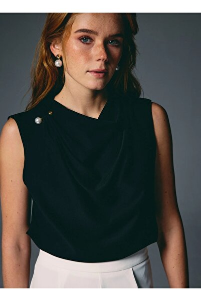 Sateen Blouse with Pearl Brooch