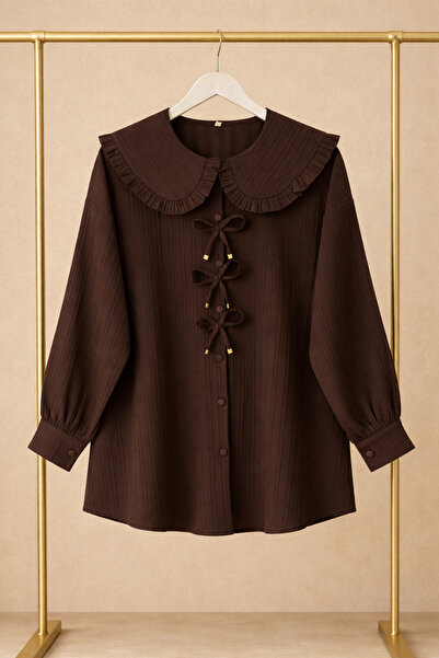 Kirazgym Women's Stylish Pleated Ruffle Collar Tie Detailed Long Sleeve Blous...