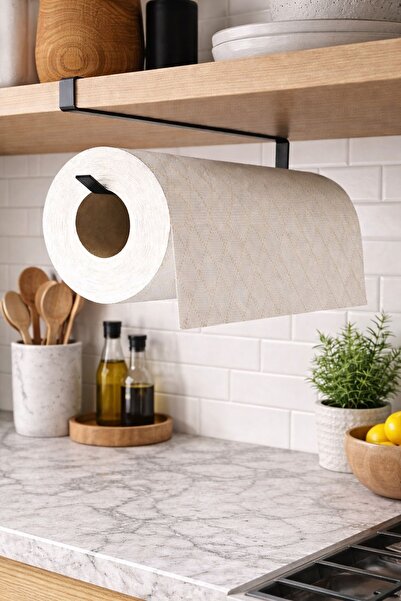 VİE HOUSE Siyah Havluluk Peçetelik Kağıt Rulo Havlu Askısı Banyo Mutfak Düzen...