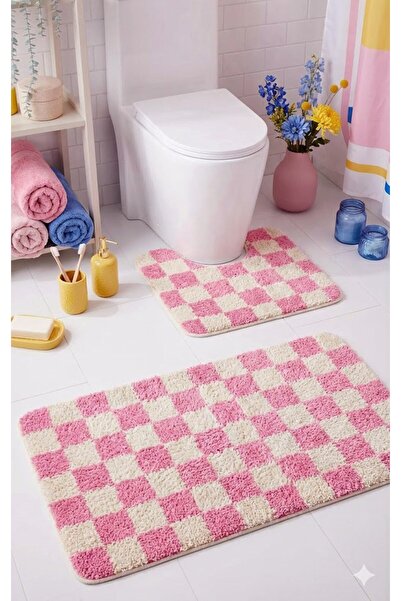 EUROBANO Chess Dama Patterned Latex Non-Slip Base Machine Washable 2-Piece Bo...