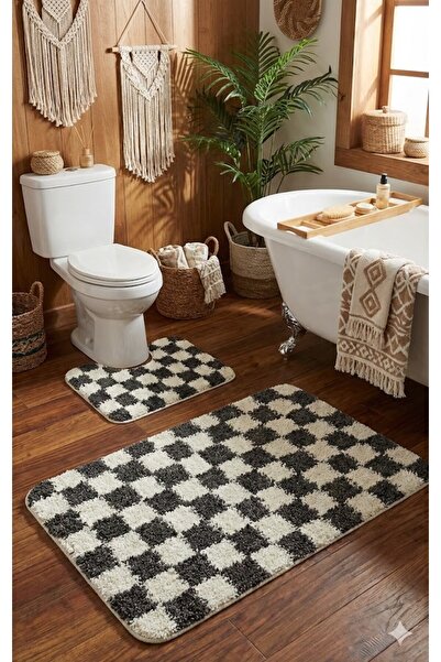 EUROBANO Chess Dama Patterned Latex Non-Slip Base Machine Washable 2-Piece Bo...