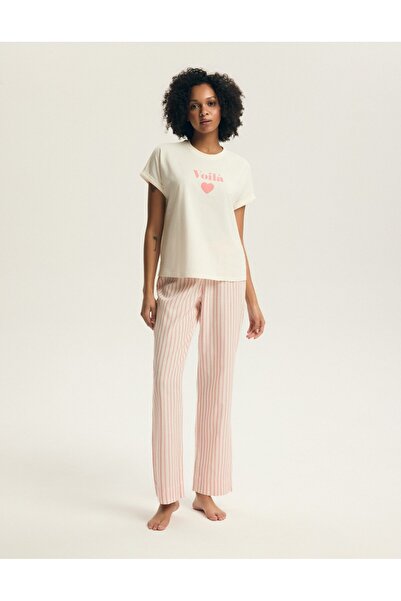 Henderson Women's Pajamas Set T-Shirt & Straight Leg Pants Striped with Graph...