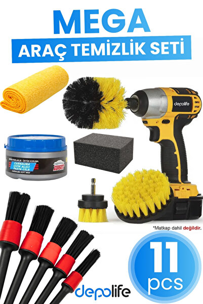 Depolife 11 Parça Araç Oto Detay Fırça Pasta Cila Mikrofiber Bez Klima Jant K...