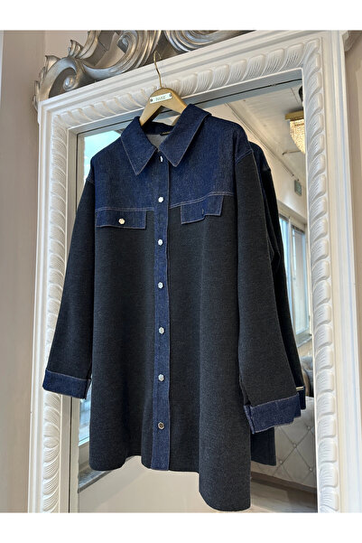 Invee Kadın Denim Detaylı Gömlek Ceket - Antrasit