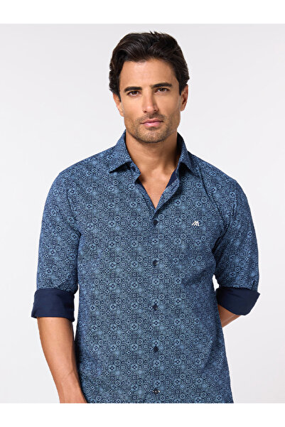 Mannerism The Inkline Navy Printed Twill Shirt Comfort Fit