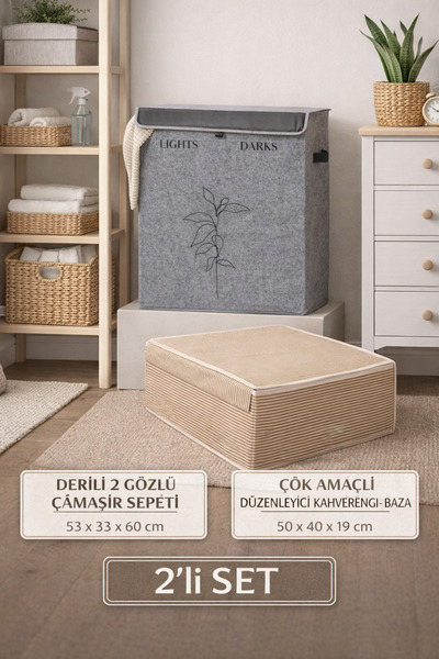 PONÇİK BEBEK Two-Compartment Laundry Basket Colorful & Dark Colored 2-Compart...