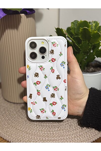 daystar Premium inflatable quilted phone case with teddy bear and floral desi...