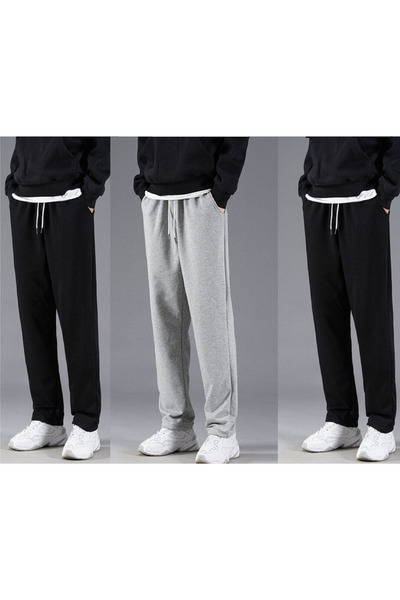 KİMSE GÖRMEDEN Men's Sweatpants Wide Leg Tube Leg Set of 3 3Pcs Black.Black.Gray