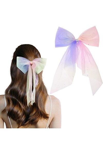 NO BRAND Vakkery Rainbow Bridal Hair Bow Veil Colorful Tulle Bow Hair Clip Gl...