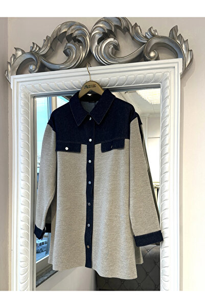 Invee Kadın Denim Detaylı Gömlek Ceket - Bej