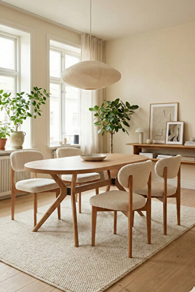 Woodenbend Adel Natural 80x130 cm Oval Ahşap Yemek Masası Takımı 4 Kişilik –M...