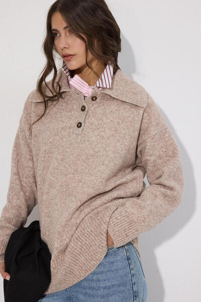 Touché Privé Polo Collar Buttoned Knitwear Sweater
