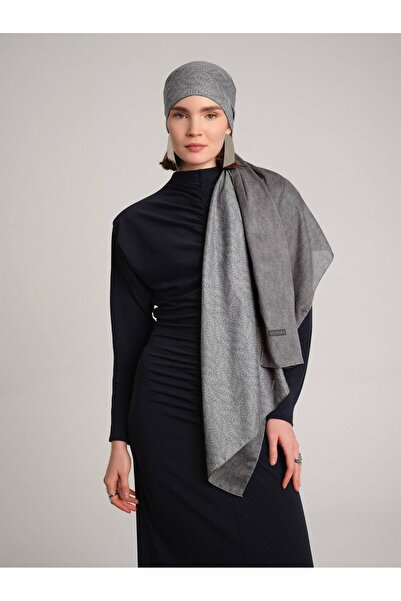 Ayshara Mist Plain Patterned Double-Sided Shawl - Stone Gray