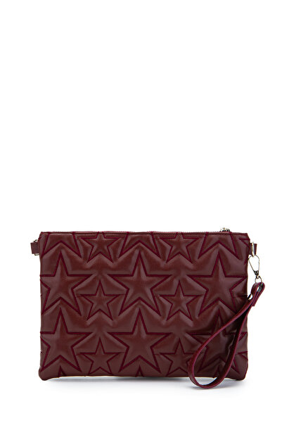 minebag Star Stitched Clutch Star Faux Leather Women's Bag Burgundy